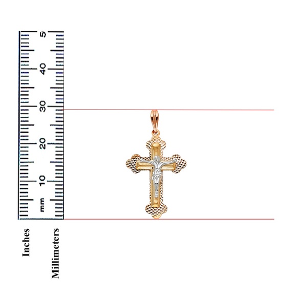 14K Tri Color Religious Crucifix Pendant - Picture 3 of 3